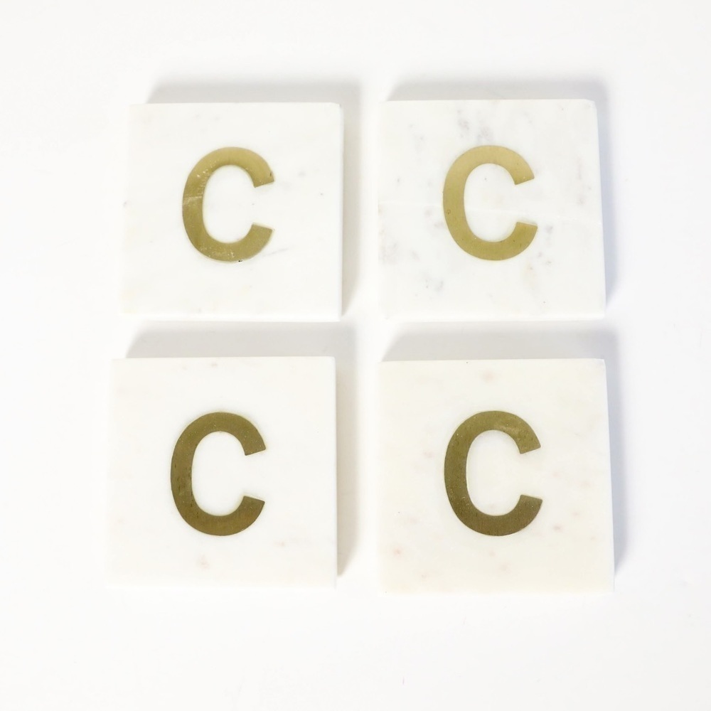 4 marble granite coasters alphabet letter C Christmas home decor novelty Anthro